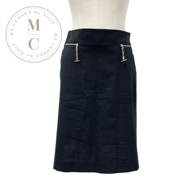 エルメス HERMES ボトムス ブラック シルバー スカート シェーヌダンクル ミニスカート ウール