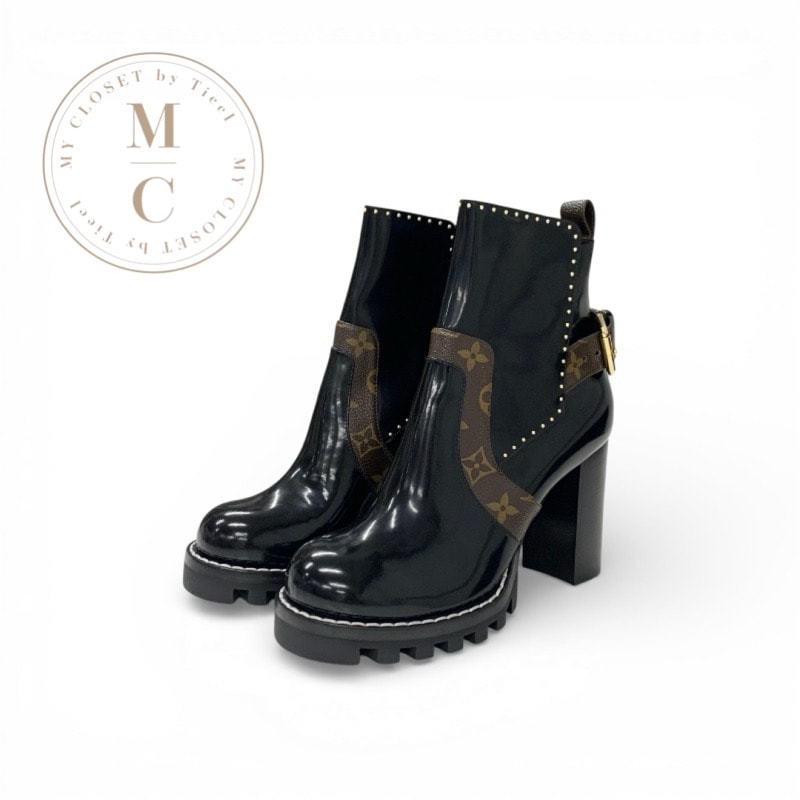 ルイヴィトン LOUIS VUITTON スタートレイルライン モノグラム ブーツ ショートブーツ 靴 シューズ レザー ブラック ブラウン 黒 スタッズ アンクルブーツ