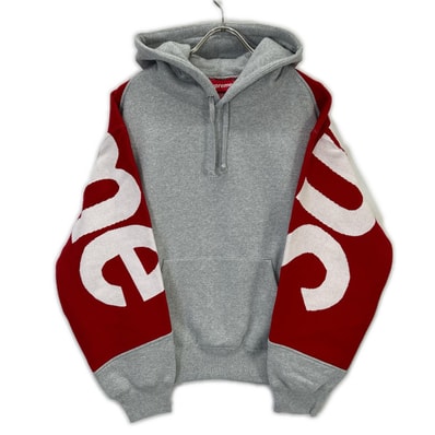 シュプリーム グレー ビッグロゴ ジャガード フーディー スウェット パーカー S