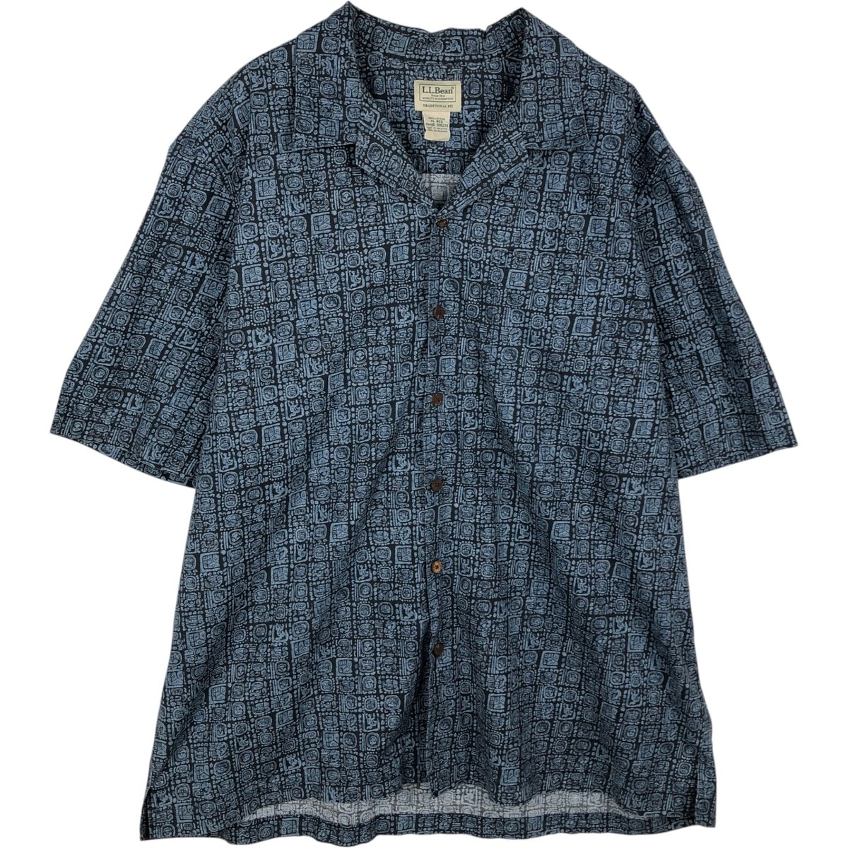 古着 90~00年代 エルエルビーン L.L.Bean TRADITIONAL FIT 総柄 半袖 オープンカラー コットンシャツ ボックスシャツ メンズXL相当 ヴィンテージ/eaa478043