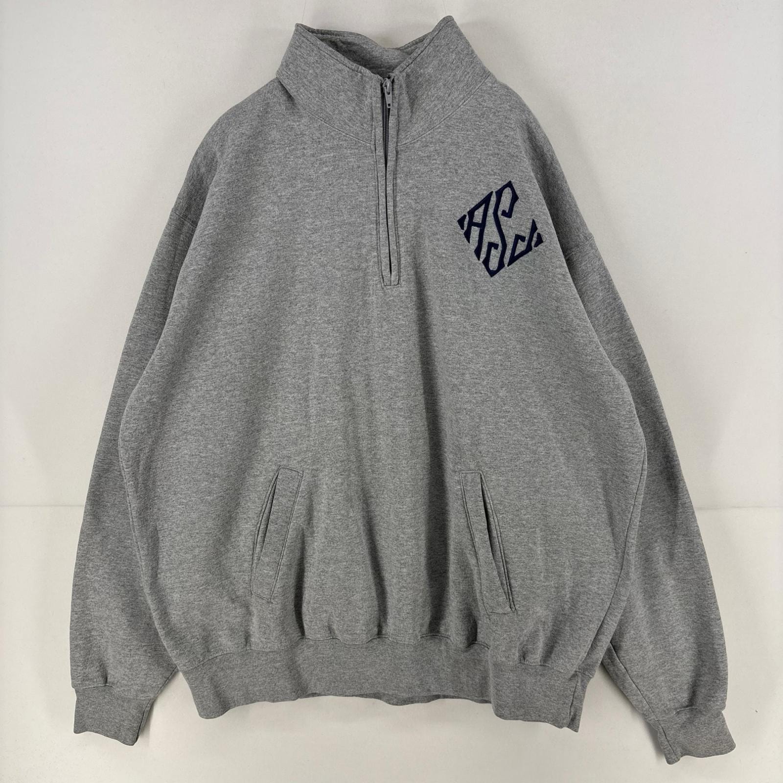 古着 チャンピオン Champion スウェット ハーフジップ ロゴ トレーナー 大きいサイズ 刺繍 2XL  グレー メンズ