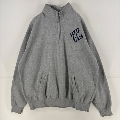 古着 チャンピオン Champion スウェット ハーフジップ ロゴ トレーナー 大きいサイズ 刺繍 2XL グレー メンズ