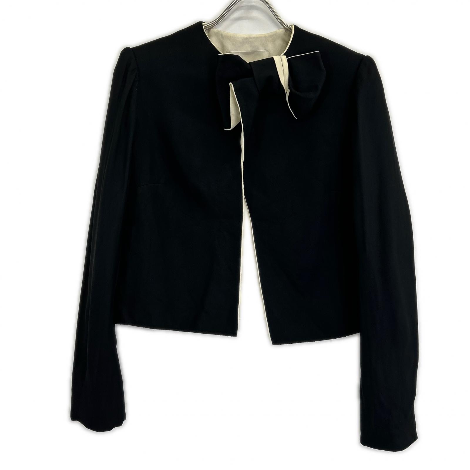 ランバン RW JA7021 2555 P15 ブラック リボン ノーカラー ジャケット 40