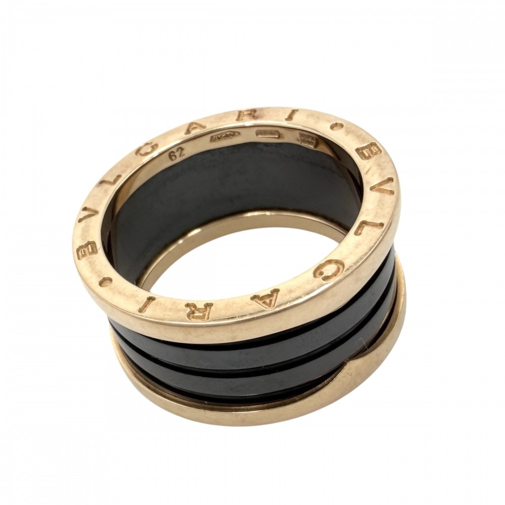 BVLGARI ブルガリ 指輪 ビーゼロワンリング B-ZERO1 18金PG 4バンド 62サイズ ジュエリー アクセサリー K18ピンクゴールド セラミック 約20.5号 ブラック 黒 ゴールド メンズ 約11.2g【中古品】