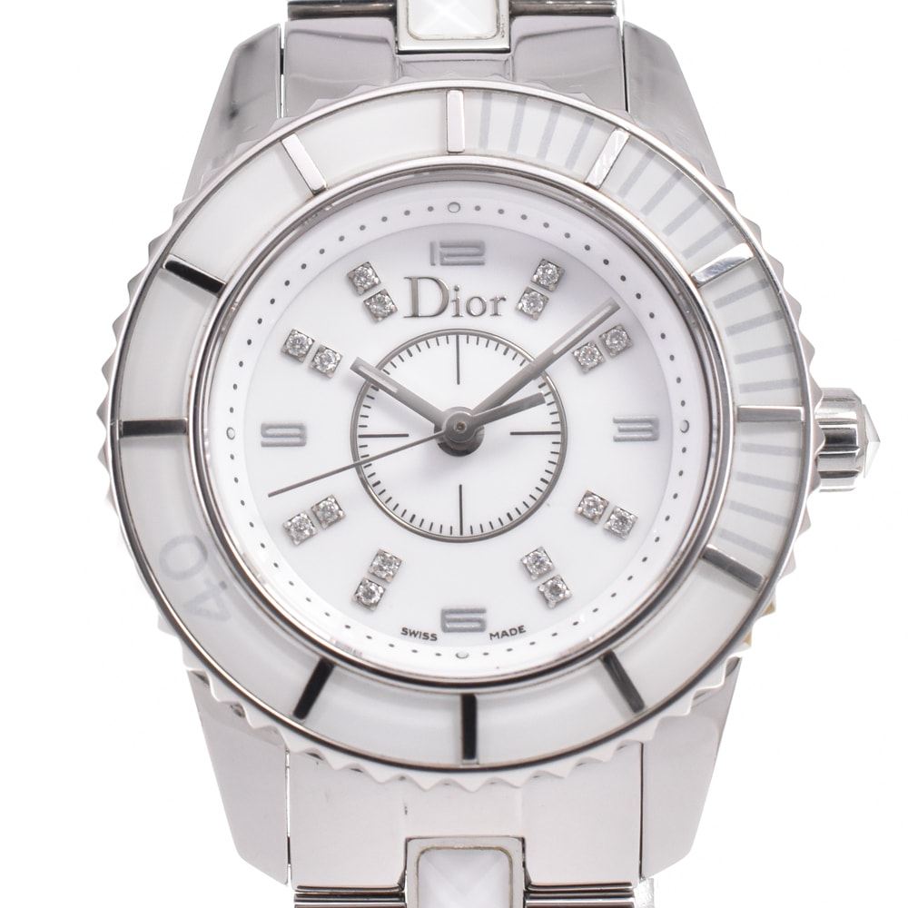 ディオール Dior CD112112 クリスタル 16P ダイヤモンド ホワイト クォーツ レディース 腕時計 G#146633