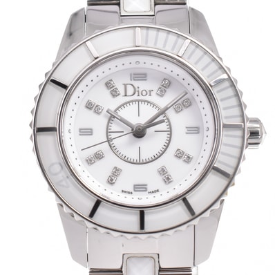 ディオール Dior CD112112 クリスタル 16P ダイヤモンド ホワイト クォーツ レディース 腕時計 G#146633