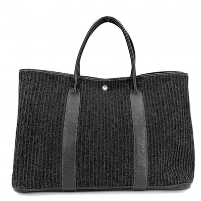 HERMES エルメス ハンドバッグ プリーツ ガーデンパーティGM 43 トートバッグ 肩掛け □J刻印 フェルト レザー ブラック 黒 シルバー金具 レディース 2006年【中古品】