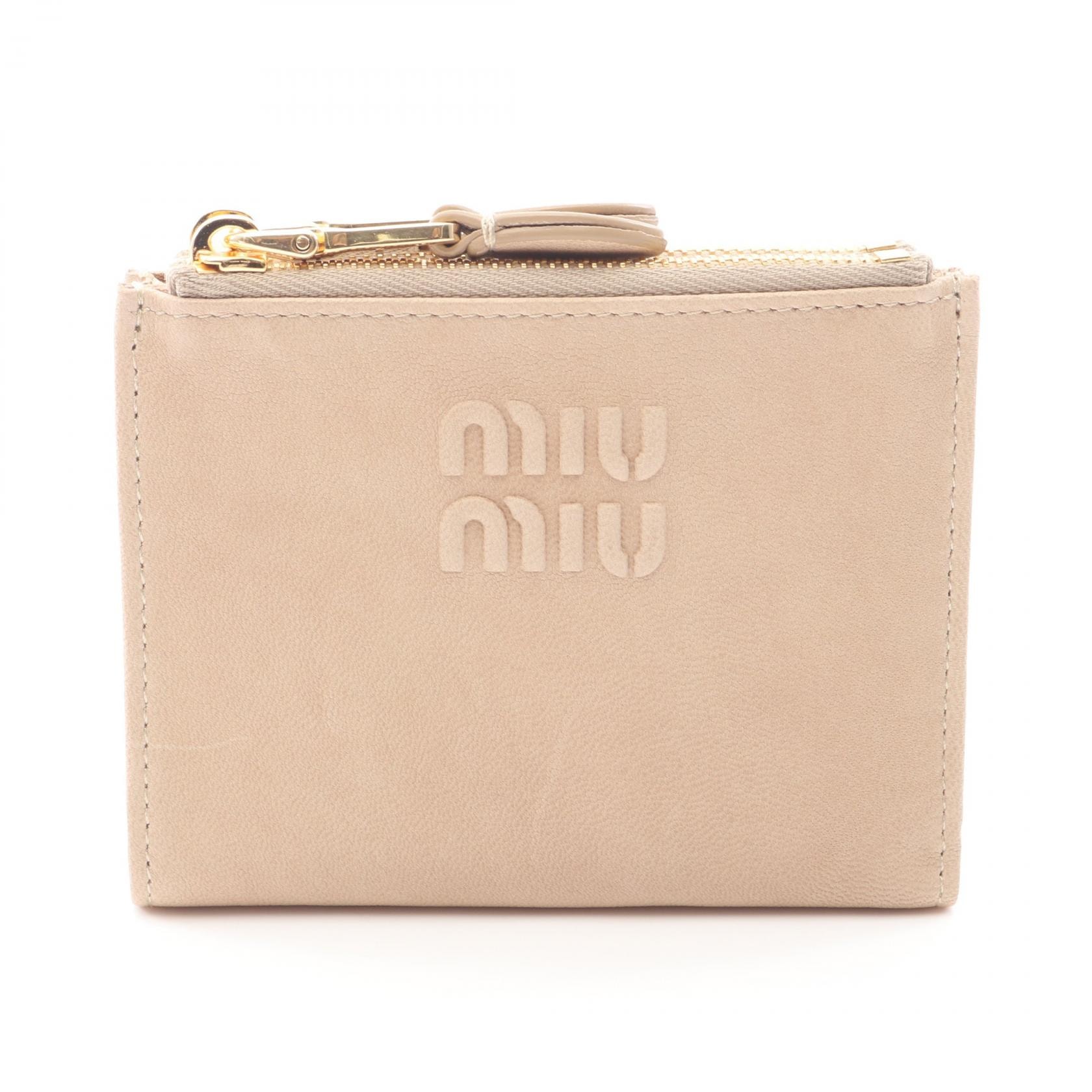 ミュウ ミュウ Miu Miu NAPPA AVIATOR 二つ折り財布 財布 レザー レディース ベージュ系 5ML024AEFXF0065 【新品】