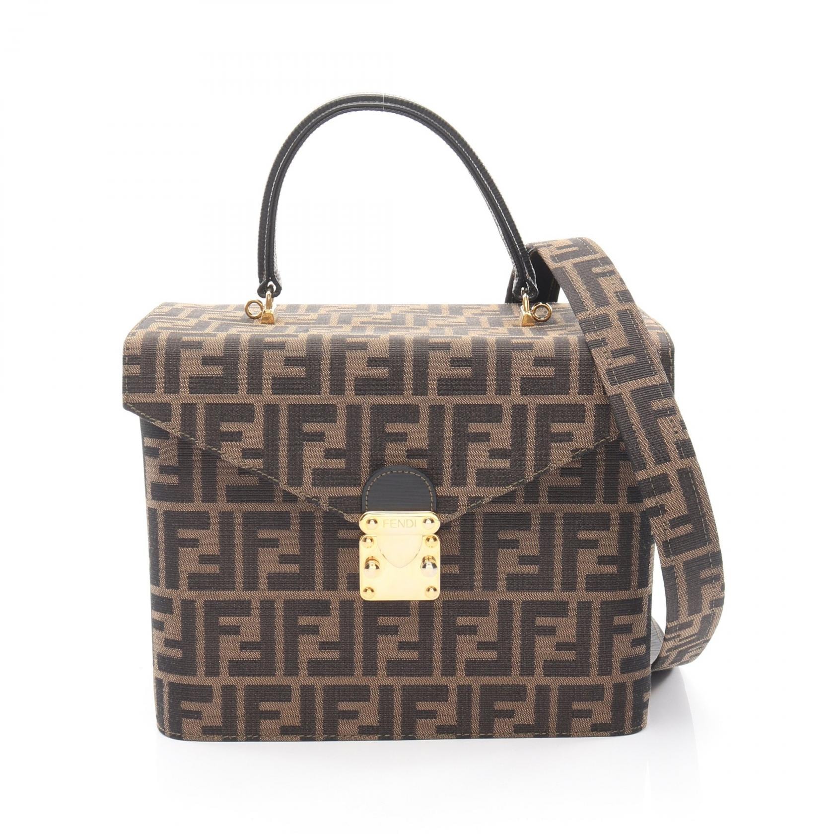 フェンディ FENDI ズッカ ハンドバッグ バッグ キャンバス レザー レディース ブラウン系 / ブラック系 【中古】