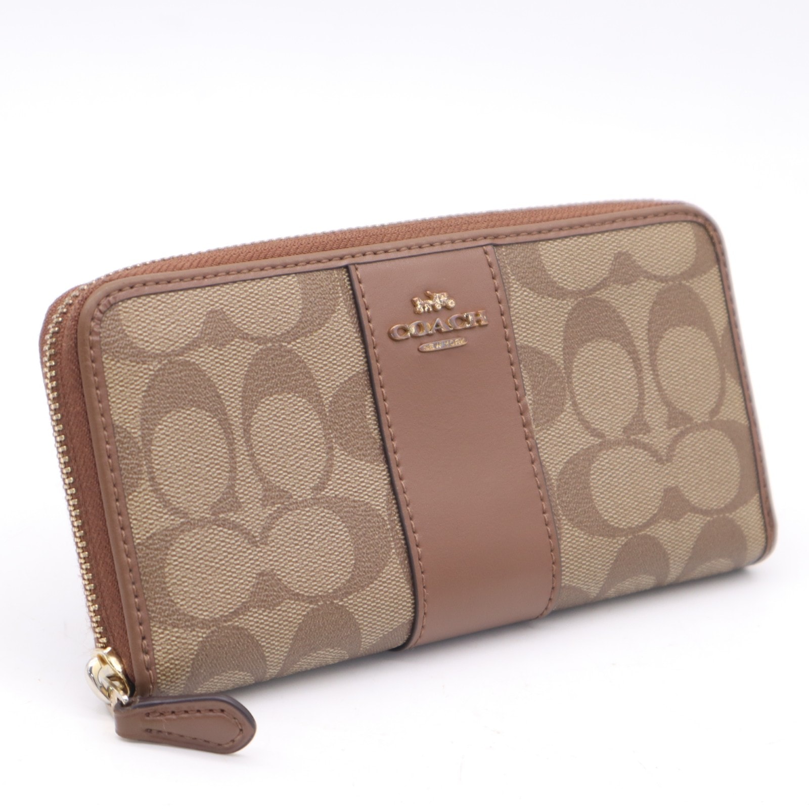 COACH コーチ コーティングキャンバス シグネチャー ラウンドファスナー長財布 F54630 長財布 ブラウン ベージュ マルチカラー コーティングキャンバス