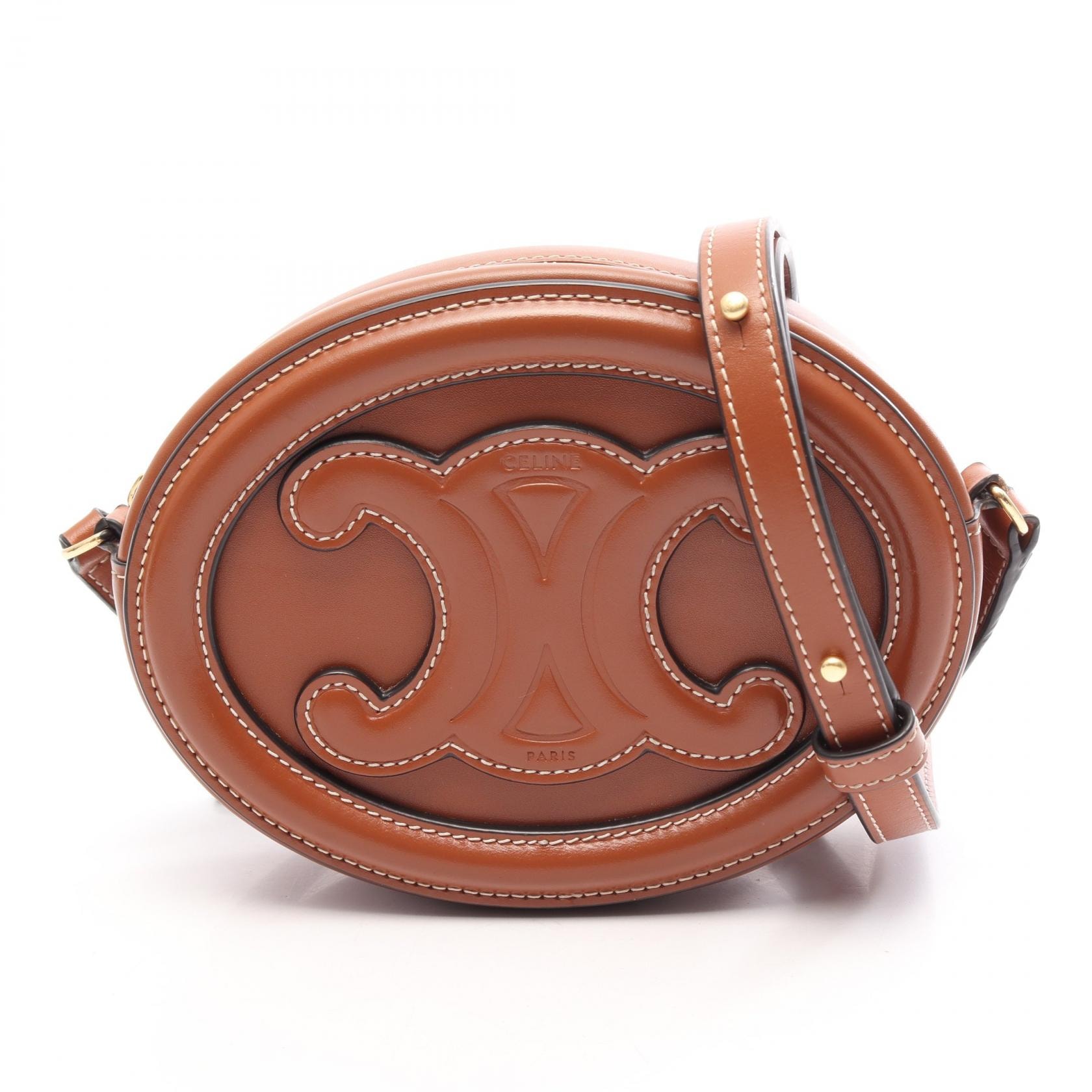 セリーヌ CELINE トリオンフ オバールパース キュイル ショルダーバッグ バッグ レザー レディース ブラウン系 【中古】