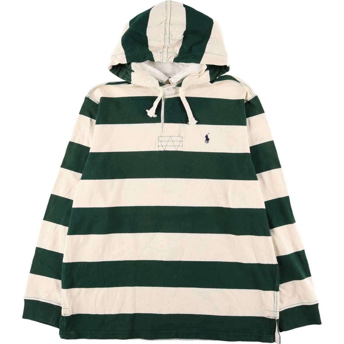 古着 ラルフローレン Ralph Lauren POLO by Ralph Lauren フード付き ボーダー柄 長袖 ラガーシャツ メンズL相当/eaa581120