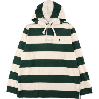 古着 ラルフローレン Ralph Lauren POLO by Ralph Lauren フード付き ボーダー柄 長袖 ラガーシャツ メンズL相当/eaa581120