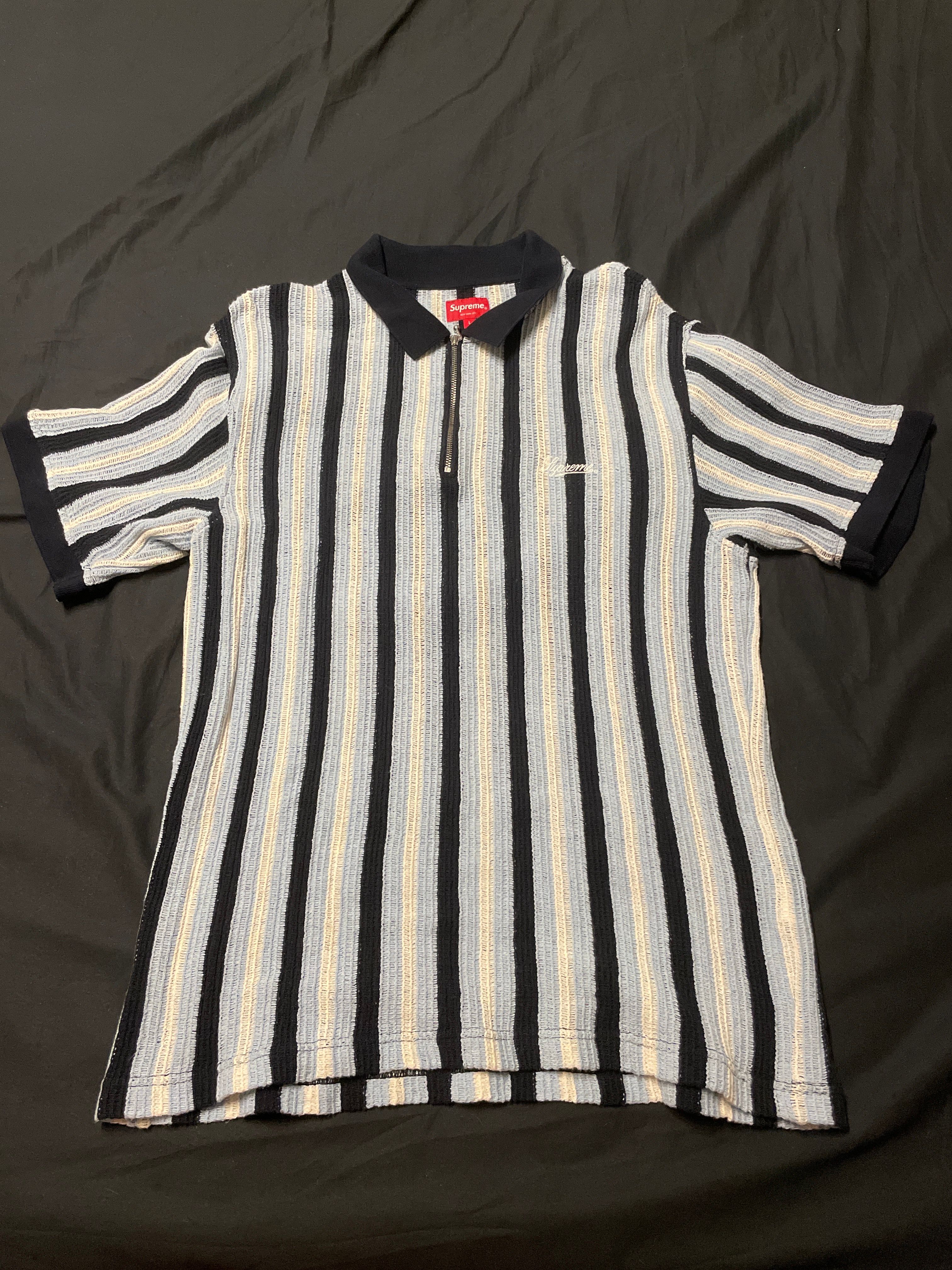 Supreme Open Knit Stripe Zip Polo "Navy"
