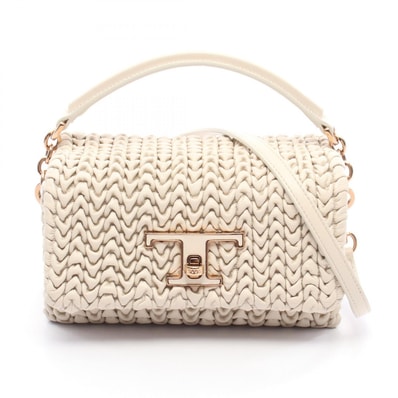 トッズ TOD'S Tタイムレス フラップバッグ ハンドバッグ バッグ レザー レディース ベージュ系 【中古】