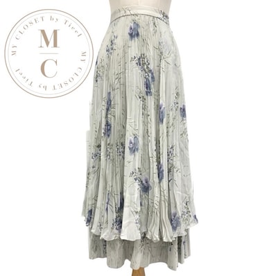 セリーヌ CELINE ボトムス プリーツスカート ロングスカート 花柄 シルク グレー