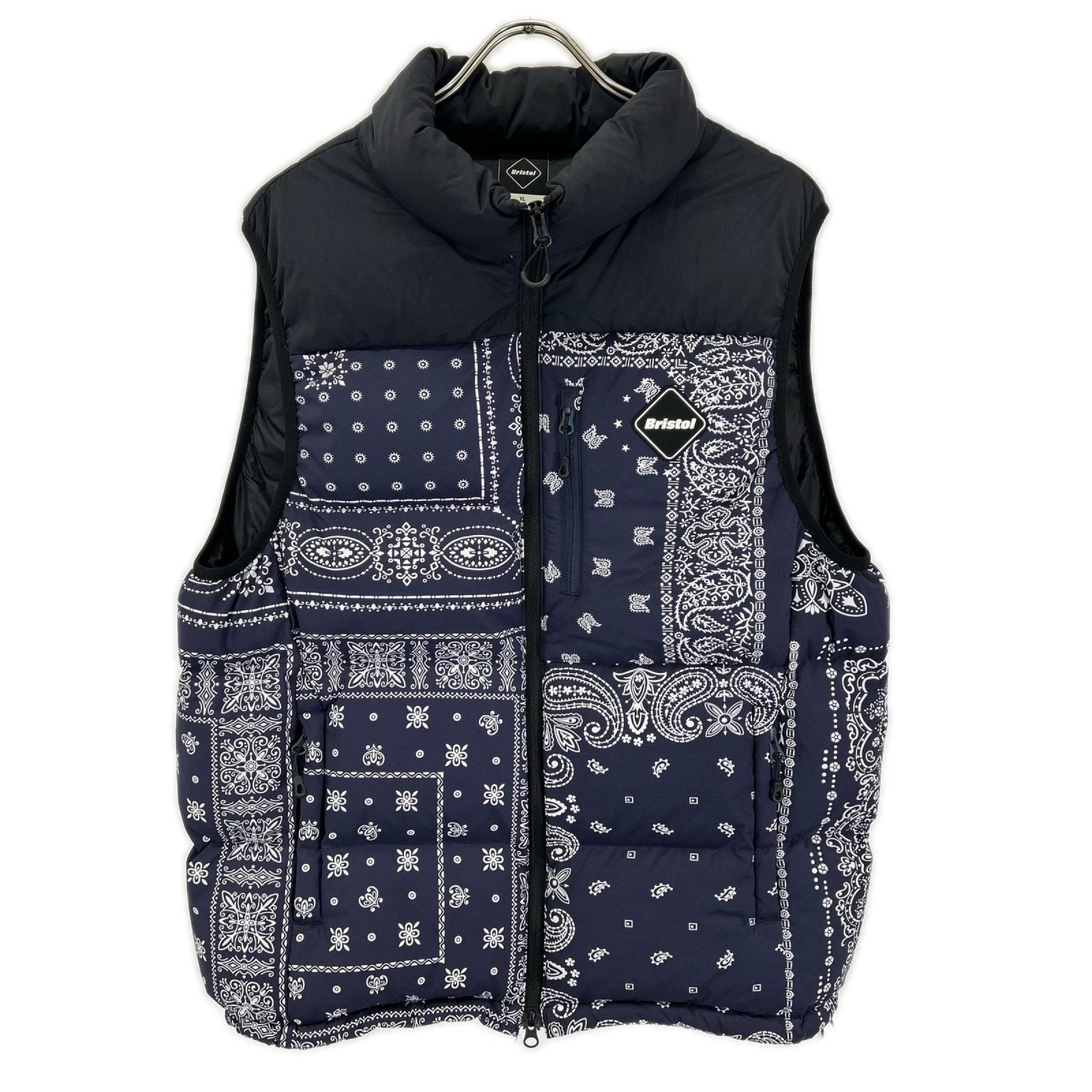 エフシーリアルブリストル FCRB-222043 22AW ネイビー DOWN VEST ペイズリー柄ダウンベスト XL