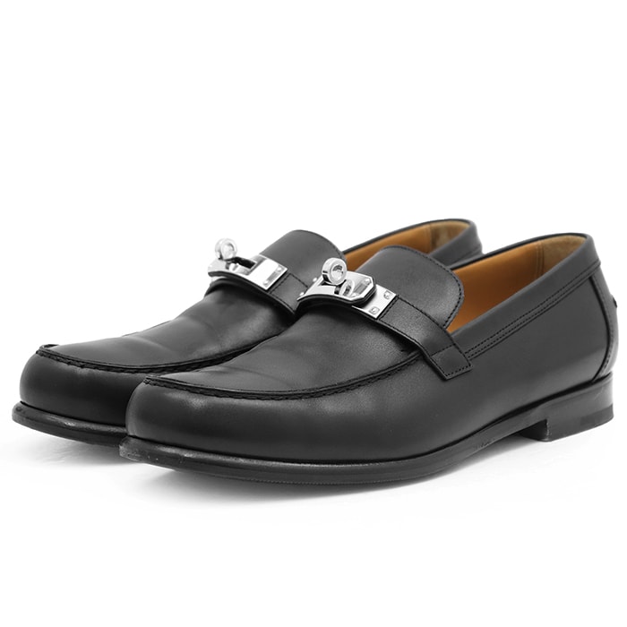 [상태 좋음] HERMES 에르메스 모카신 데스틴 데스틴 데스틴 사이즈 41 1/2 남성용 켈리 버클 카프스킨 가죽 로퍼 턴 락 슈즈 가죽 신발 가방 포함 블랙 블랙 이탈리아산