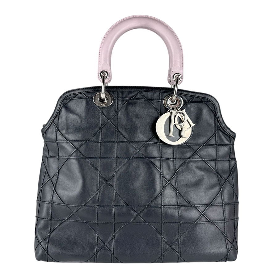 クリスチャンディオール Christian Dior ハンドバッグ ショルダーバッグ グランヴィル レザー ブラック/ピンク シルバー レディース【中古】 z9005