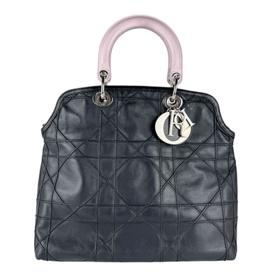 クリスチャンディオール Christian Dior ハンドバッグ ショルダーバッグ グランヴィル レザー ブラック/ピンク シルバー レディース【中古】 z9005