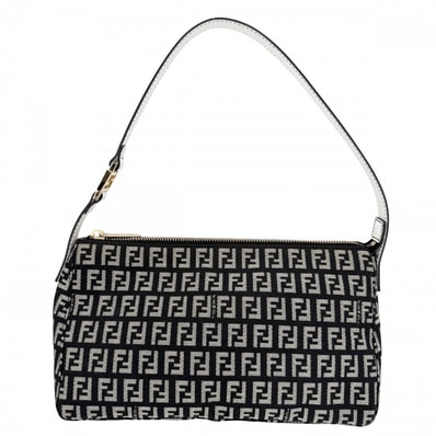 FENDI フェンディ ハンドバッグ ズッキーノ ワンハンドバッグ 肩掛け キャンバス レザー ブラック 黒 ホワイト 白 ゴールド金具 レディース【中古品】