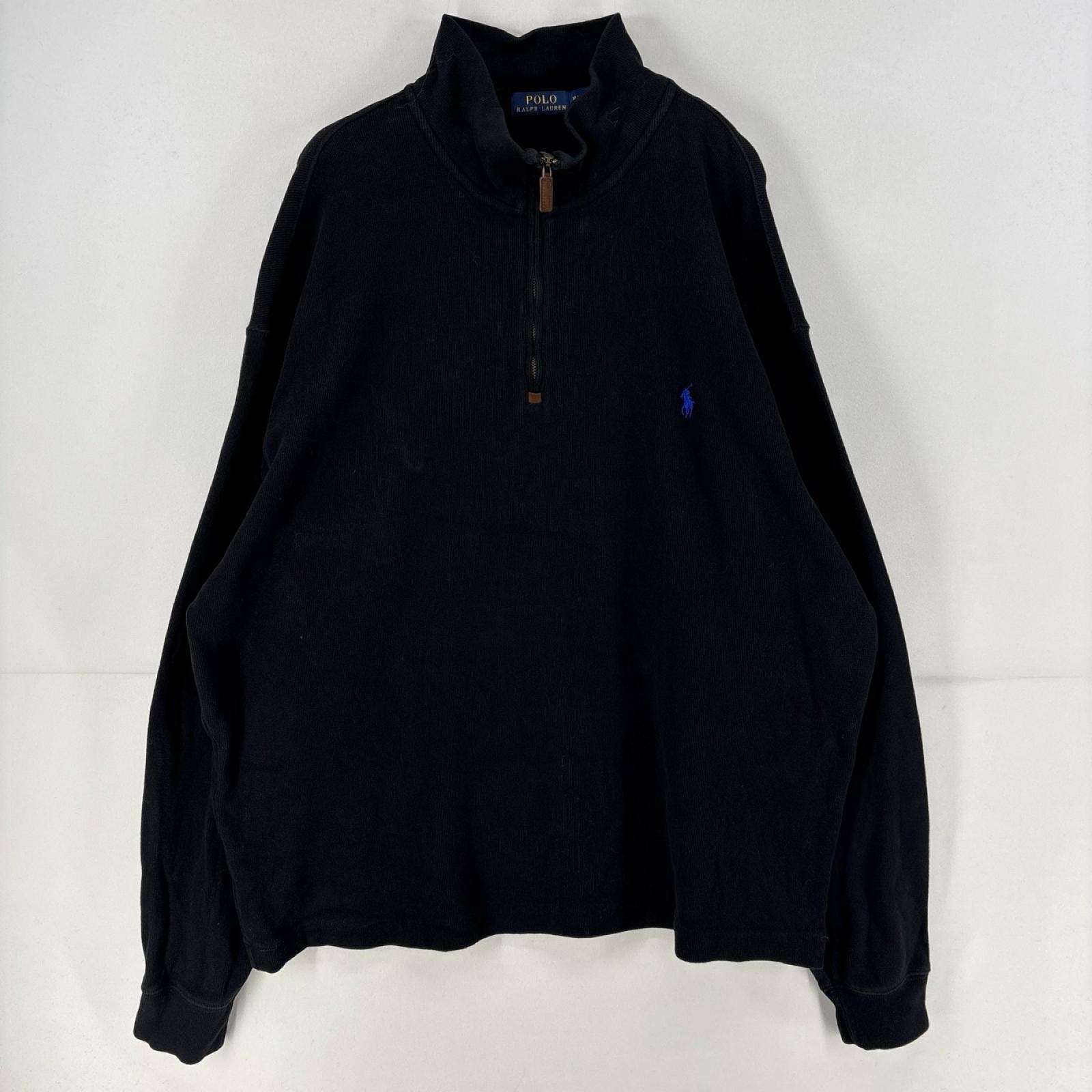 古着 ポロ・ラルフローレン POLO RALPH LAUREN スウェット ハーフジップ ワンポイント ロゴ 刺繍 トレーナー XL  ブラック メンズ