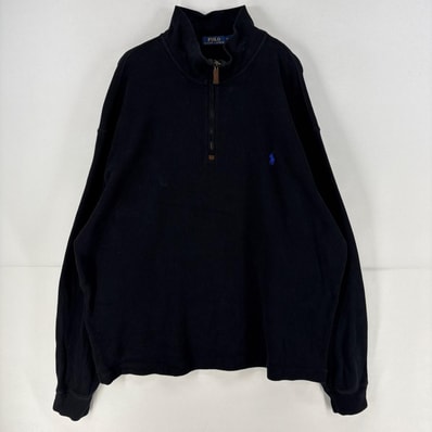 古着 ポロ・ラルフローレン POLO RALPH LAUREN スウェット ハーフジップ ワンポイント ロゴ 刺繍 トレーナー XL ブラック メンズ