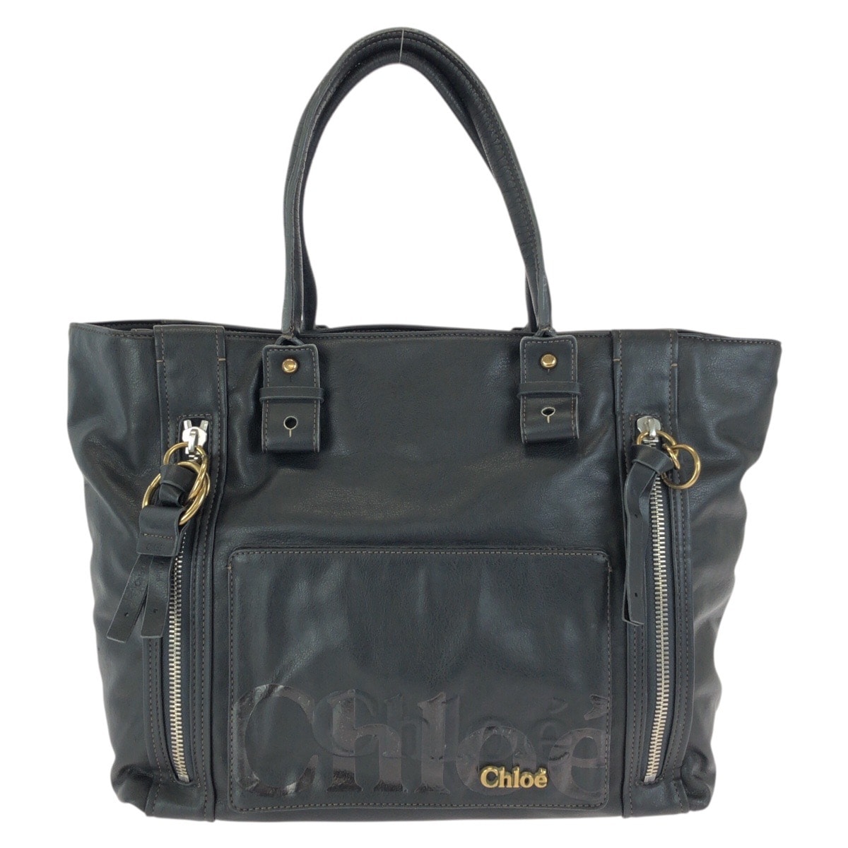 Chloe クロエ エクリプス ブラック 黒 ゴールド金具 レザー トートバッグ 602589 【中古】