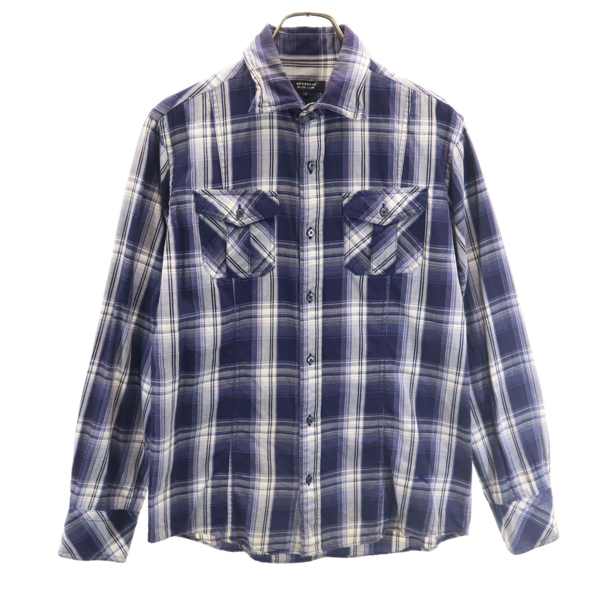 BURBERRY BLACK LABEL バーバリーブラックレーベル チェック柄 長袖 コットンシャツ 2 ネイビー 三陽商会