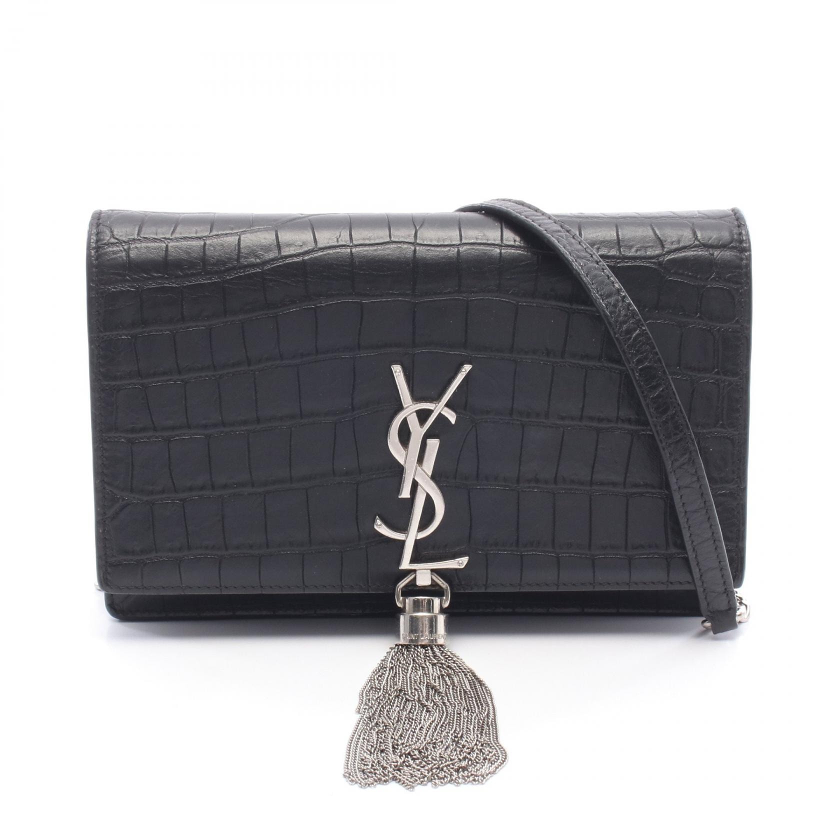 サンローランパリ SAINT LAURENT PARIS ケイト タッセル クロコ型押し ショルダーバッグ バッグ レザー レディース ブラック系 452159 【中古】