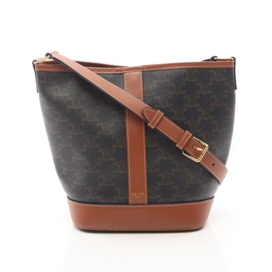 セリーヌ CELINE スモールバケット トリオンフ ショルダーバッグ バッグ PVCコーティングキャンバス レザー レディース ブラック系 / ブラウン系 191442CAS.04LU 【中古】