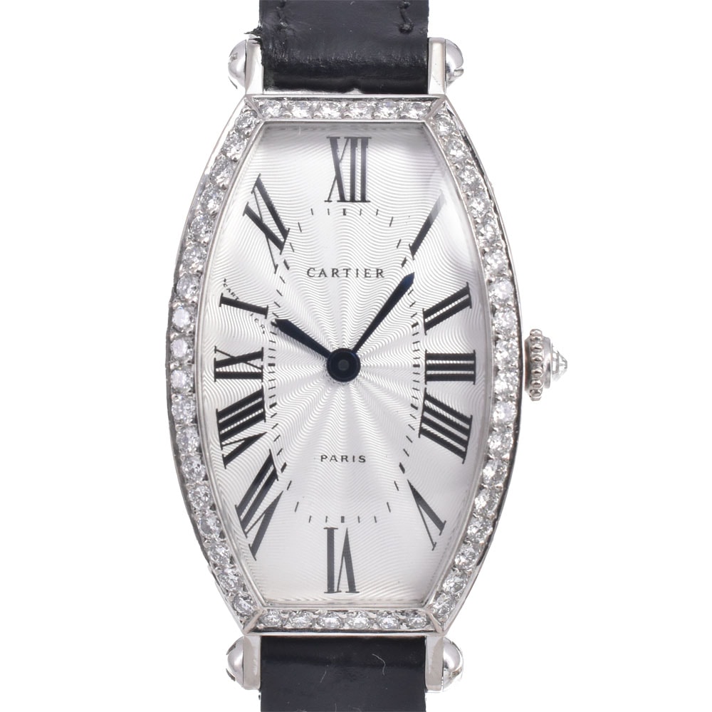 カルティエ CARTIER WA502551 カルティエ トノーSM ダイヤモンドベゼル シルバー 手巻き レディース 美品 腕時計 Z#145830
