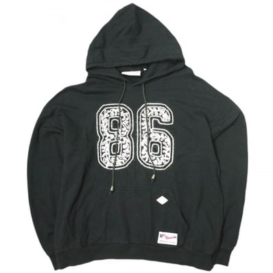 el conductorH コンダクター 24SS CORD EMBROIDERED COTTON HOODED SWEATER TEAM 86 コード刺繍 スウェットプルオーバーパーカー PD24SC01 4(L) ブラック PASSION DESIRE