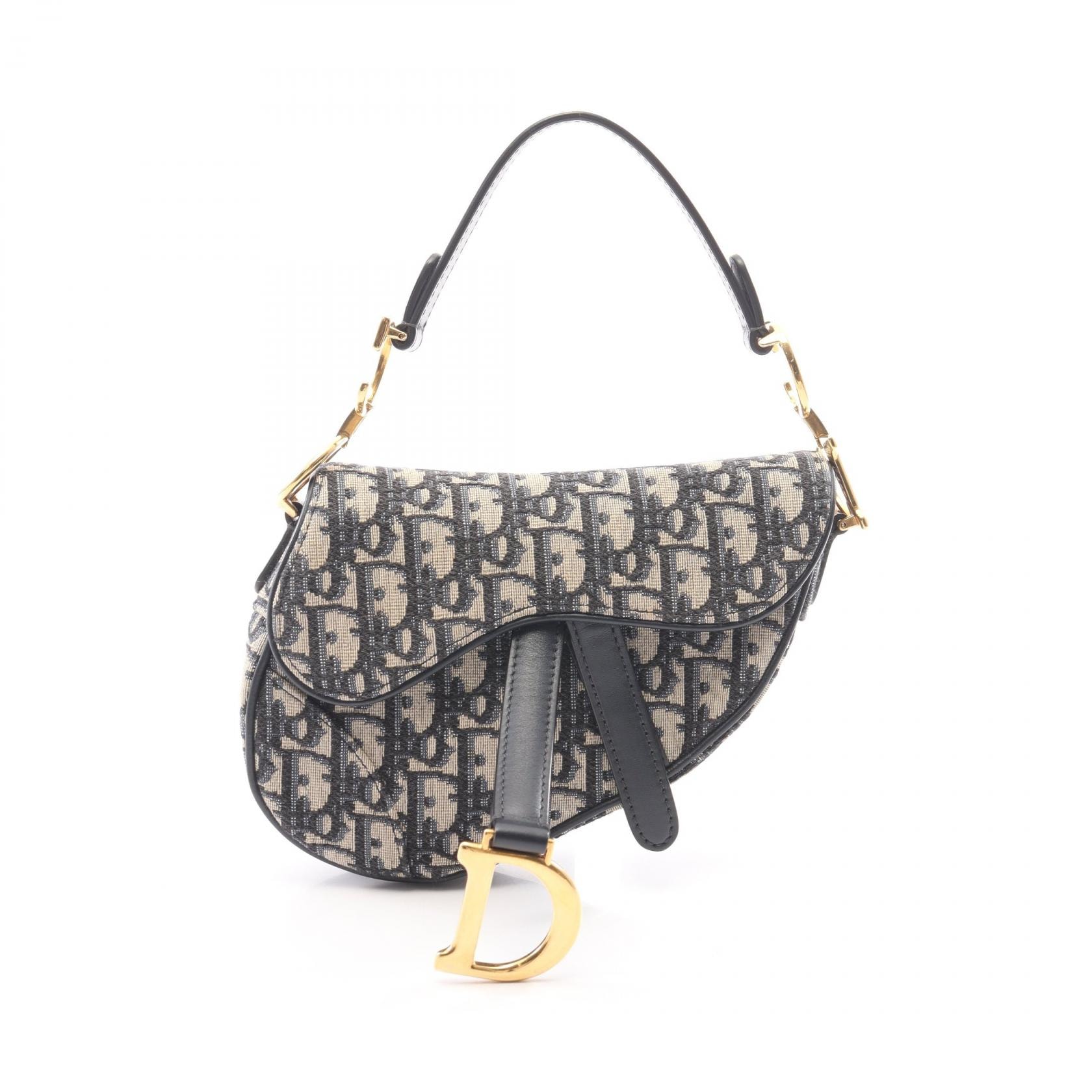 ディオール Dior サドルバッグ ミニ オブリークジャカード ハンドバッグ バッグ キャンバス レザー レディース ベージュ系 / ネイビー系 【中古】
