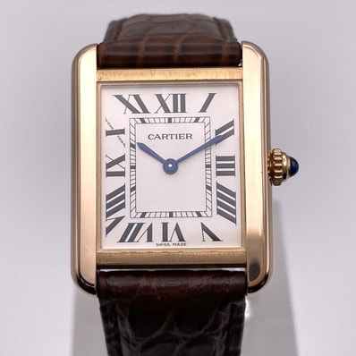 CARTIER カルティエ タンクソロSM 腕時計 W5200024 K18ピンクゴールド レザー ピンクゴールド ブラウン レディース【中古】