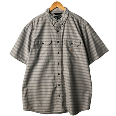 古着 カーハート Carhartt Loose Fit ストライプ柄 ボタンダウン 半袖 ワークシャツ メンズXL相当/eaa567914