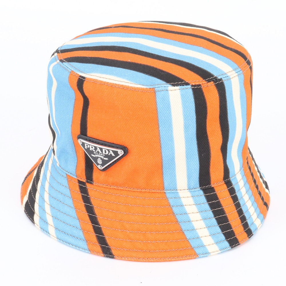■極美品 プラダ 総柄 トライアングルロゴ バケットハット バケハ L 帽子
