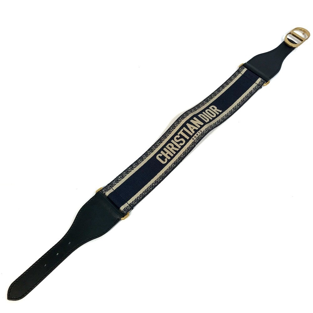 ディオール Dior エンブロイダリー キャンバス B0003CBTE_M928 CD金具 ロゴ ズボン用ベルト ベルト コットン ネイビー×ベージュ 美品