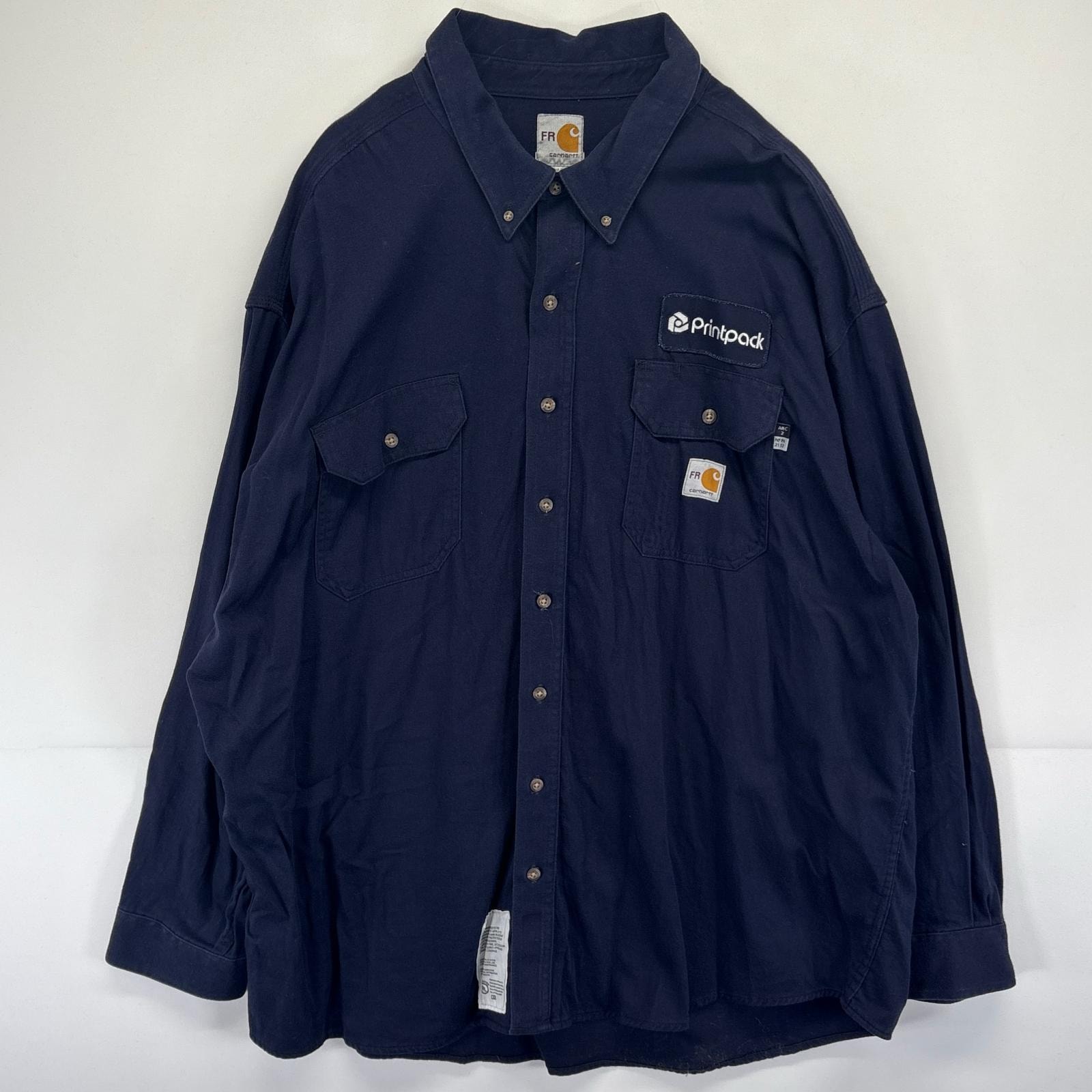 古着 カーハート Carhartt 長袖シャツ ワーク 大きいサイズ 肉厚 ワンポイントロゴ 作業着 3XL  ネイビー メンズ