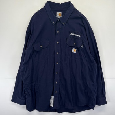 古着 カーハート Carhartt 長袖シャツ ワーク 大きいサイズ 肉厚 ワンポイントロゴ 作業着 3XL ネイビー メンズ