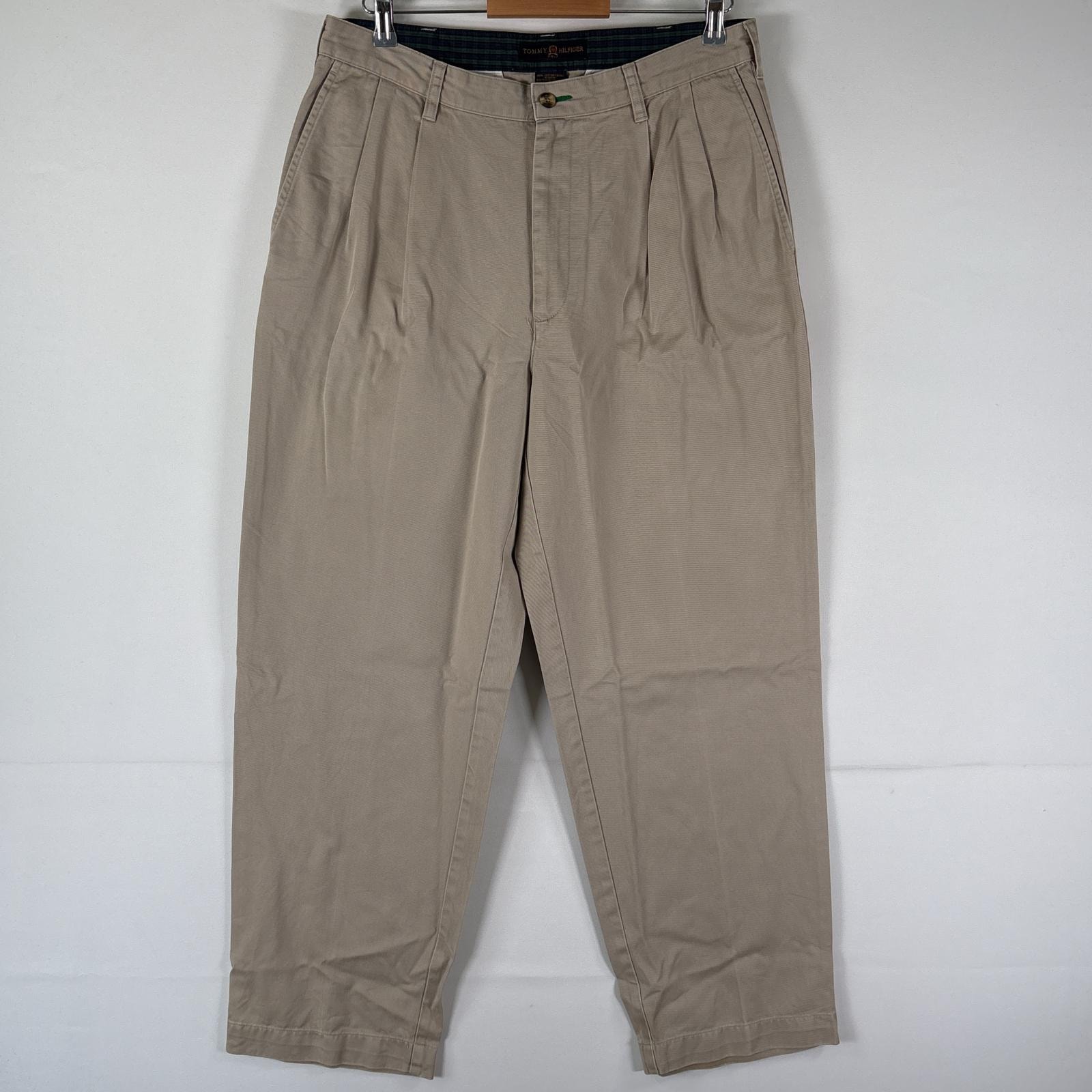 古着 トミーヒルフィガー TOMMY HILFIGER チノパンツ 長ズボン ボトムス ワンポイントロゴ ゴルフ w34 L32  ベージュ系 メンズ