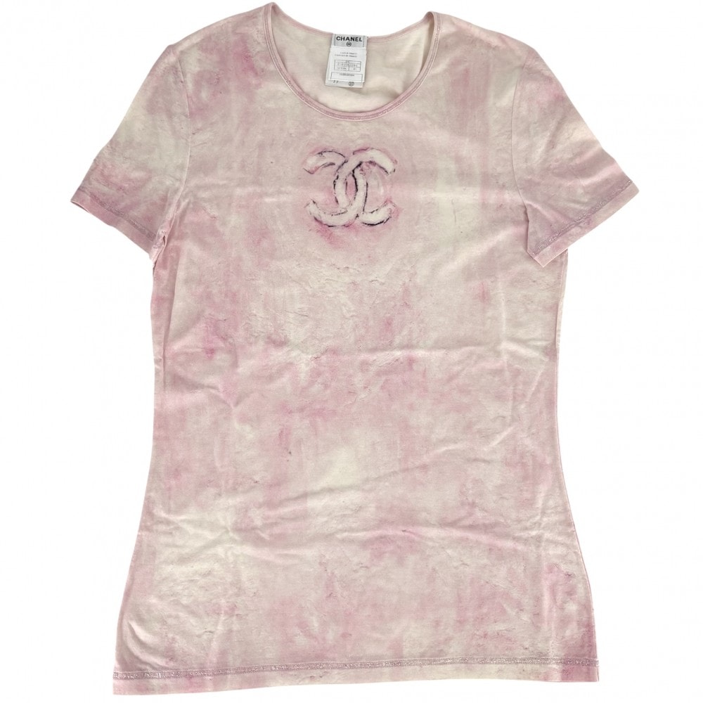 CHANEL シャネル 半袖Tシャツ タイダイ ココマーク トップス 服 アパレル 40 ピンク ホワイト 白 コットン  スパンデックス   レディース 春 夏【中古品】
