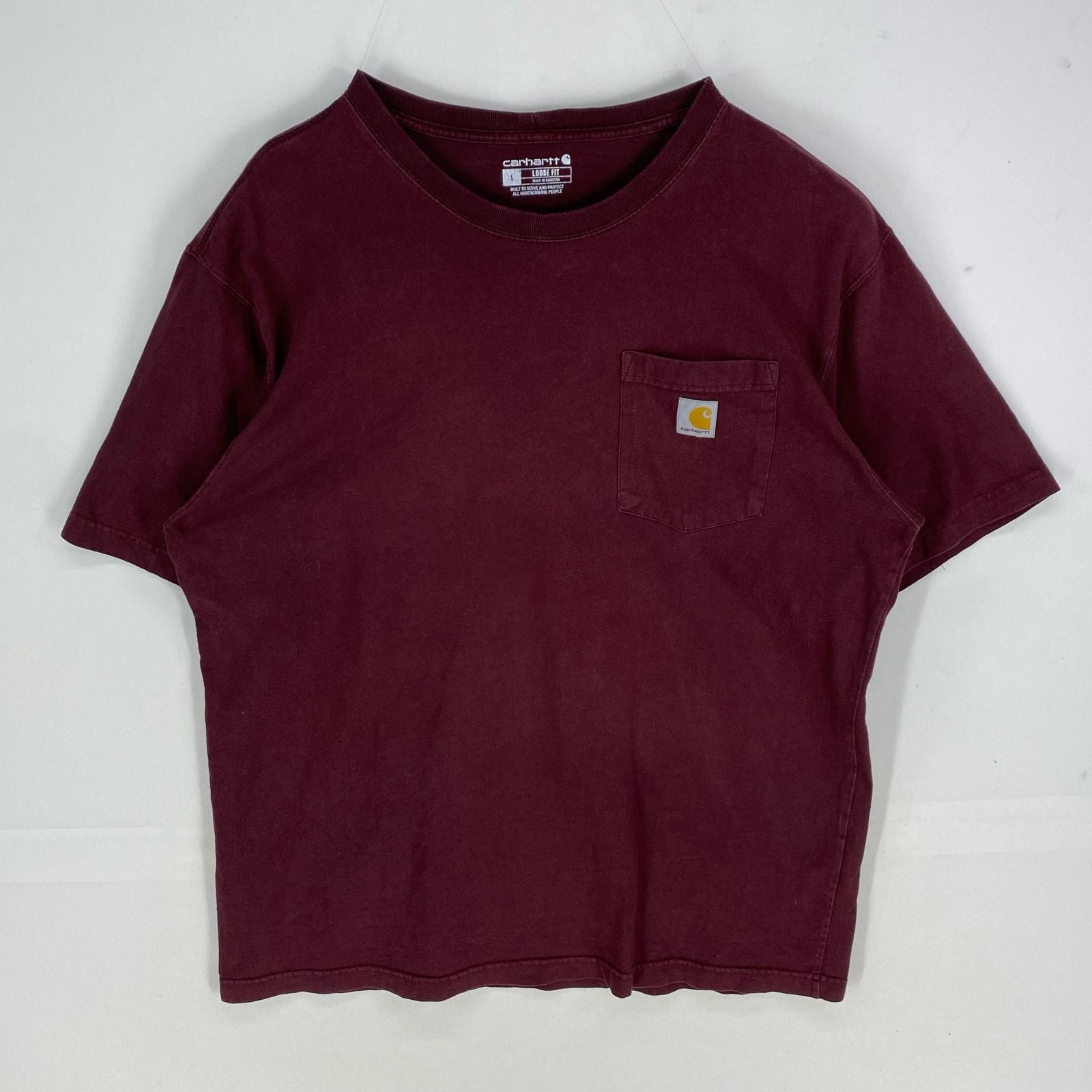 古着 カーハート Carhartt 半袖Tシャツ ワンポイント 胸ポケット クルーネック ショートスリーブ L バーガンディー メンズ