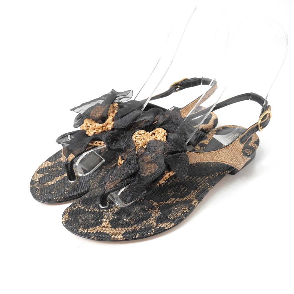 DOLCE&GABBANA ドルチェアンドガッバーナ サンダル サイズ37 レオパード柄 フラワー ストラップ トングサンダル ブランド古着【中古】20260819/RB0077