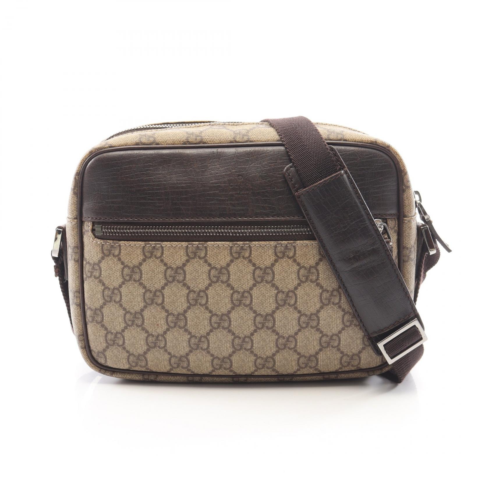 グッチ GUCCI GGプラス ショルダーバッグ バッグ PVCコーティングキャンバス レザー レディース ベージュ系 / ブラウン系 114291 【中古】