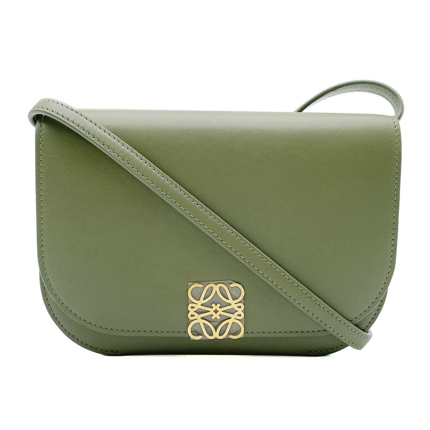 LOEWE ロエベ ゴヤ アコーディオン クラッチ ショルダーバッグ
 アナグラム 抹茶カラー レザー グリーン レディース
 【中古】