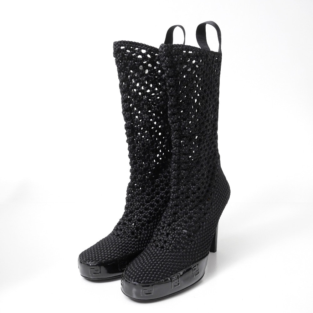 ■美品■FENDI フェンディ ブーツ サイズ39 FF メッシュ エナメル ブランド古着【中古】20260427/RA9282