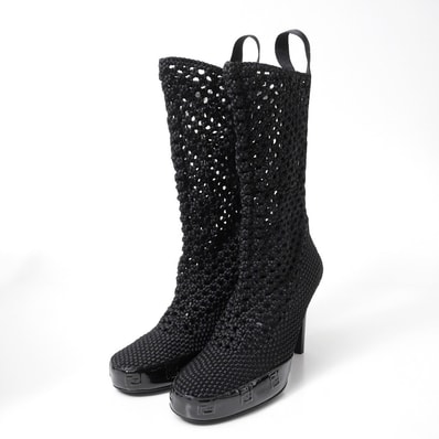 ■美品■FENDI フェンディ ブーツ サイズ39 FF メッシュ エナメル ブランド古着【中古】20260427/RA9282