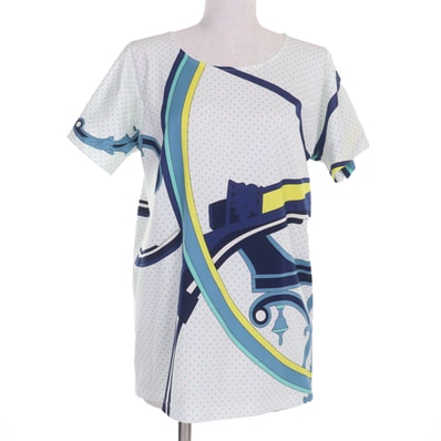未使用品 エルメス 半袖Tシャツ ホワイト ブルー系 レディース 34