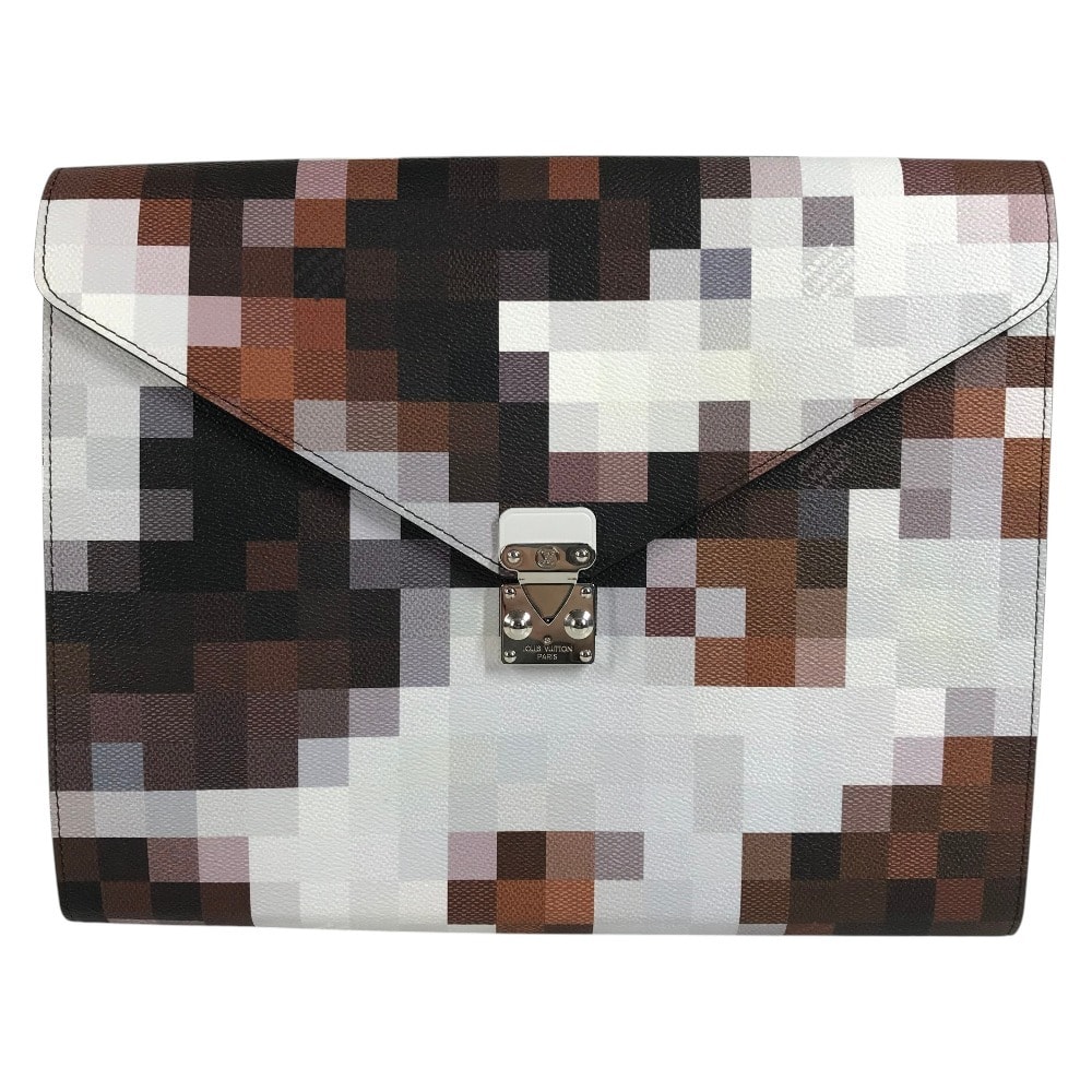 ルイヴィトン LOUIS VUITTON フォルダーマーク カウモフラージュ GI1137 ピクセル カバン バッグ セカンドバッグ ポーチ クラッチバッグ レザー ブラウン 新品同様